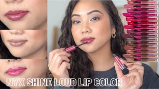 NEW NYX SHINE LOUD HIGH SHINE LIP COLOR  SWATCHES AND REVIEW  MEDIUM SKIN [upl. by Petulia75]