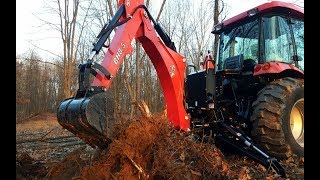 130 How to Remove Stumps With Backhoe On RK55 [upl. by Ecirtaed]