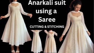 ANARKALI DRESS USING MEESHO SAREE CUTTING AND STITCHING [upl. by Rasla]