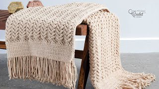 How to Crochet Bernat Easy Herringbone Chunky Blanket [upl. by Ynomrah]