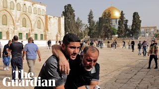 Israeli police clash with Palestinian protesters at alAqsa mosque [upl. by Aivizt]