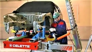 Celette frame machine and MZ jigs tutorial universal jig measuring system collision repair [upl. by Ssew]