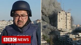 IsraelGaza Strike collapses building during live BBC report  BBC News [upl. by Esyla]