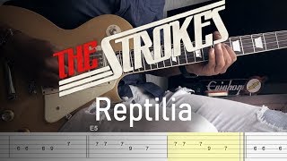 The Strokes  Reptilia  Guitar Cover With Tabs tutorial  Backing Track [upl. by Gustav]