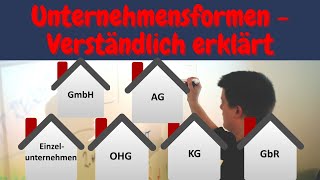 Unternehmensformen einfach erklärt  Rechtsformen Einzelunternehmen OHG KG GbR GmbH AG [upl. by Namyac194]