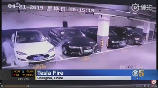 Video Of Parked Tesla That Appears To Explode In China Goes Viral [upl. by Anelrad47]