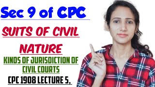 Section 9 of CPC  Suits of Civil Nature  Kinds of Jurisdiction of Civil Courts CPC 1908 LECTURE 5 [upl. by Ardella940]