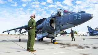 AV8B Harrier II Fighter Jet Flight Line Operations Take Off Flight Landing • US Marine Corps [upl. by Aleunam684]