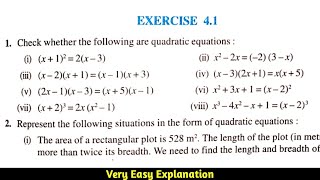 CBSE CLASS 10 MATHS EXERCISE 41 SOLUTIONS  CHAPTER 4  QUADRATIC EQUATION [upl. by Baptista]