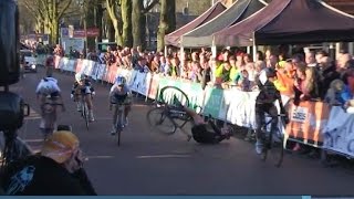 Spectator knocks out cyclist right before the finish line [upl. by Huai]