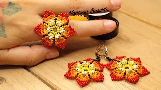 Anillo de chaquirasmostacillas con flor en 3D PASO A PASO GRATIS Beaded ring DIY Vanessa Basurto [upl. by Paddie]