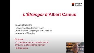 French L’Étranger d’Albert Camus  Dr John McKeane University of Reading [upl. by Donaugh]