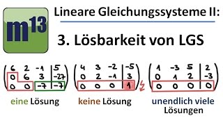 Lösungsmenge Linearer Gleichungssysteme  eine Lösung keine Lösung unendlich viele Lösungen [upl. by Boyt147]