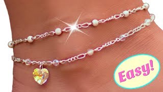 Cute Diy Anklet With Crystals And Beads Easy Jewelry Making [upl. by Dorsey]