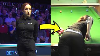 SNOOKER REFEREE SHOWS HER SKILLS ON SNOOKER TABLE [upl. by Nessi]