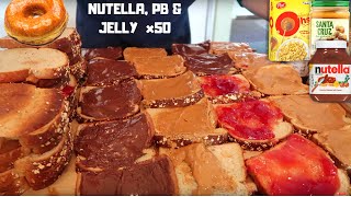 NUTELLA PEANUT BUTTER amp JELLY Sandwich Challenge  Bonus Dessert SO MANY CARBS [upl. by Sirahs973]