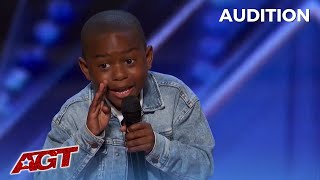 Lil Hunter Kelly 7 Year Old Comedian UPSTAGES HIS DAD with his AGT Audition [upl. by Marinelli480]