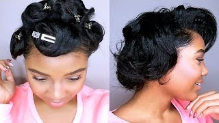 How To Style SHORT Relaxed Hair  PIN CURLS TUTORIAL  Heatless Curls [upl. by Goth]