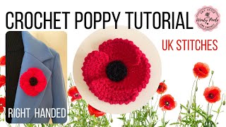 Crochet Poppy Tutorial  Right Handed [upl. by Enomis242]