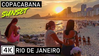 Walking Copacabana Beach at Sunset 🇧🇷  Boardwalk  Rio de Janeiro Brazil  【4K】 2021 [upl. by Arlyne]