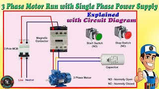 How to Connect 3 Phase Motor to Single Phase Power Supply  3 Phase Motor Run with Single Phase Line [upl. by Ednyl870]