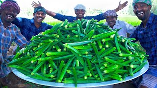 LADY FINGER FRY  Spicy Okra Recipe Cooking with Eggs  Village Style Okra Recipe  Cooking Okra [upl. by Ahso]