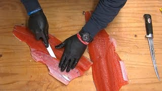 quotHowToquot Salmon Fillet AND Removing PinBones [upl. by Hgielrebmik]