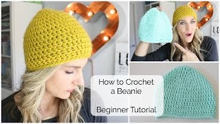 How to Crochet a Beanie  Beginner Tutorial [upl. by Einahpehs]