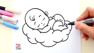 How to draw a BABY SLEEPING on Cloud  Cómo dibujar un BEBÉ durmiendo [upl. by Hsiekal648]