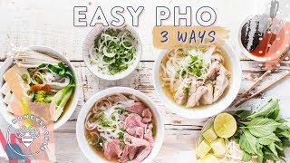 Easy PHO 3 Ways Beef Chicken Veggie Vietnamese Subtitles  HONEYSUCKLE [upl. by Clapp]