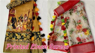 Latest pure printed linen sarees with kalamkari and floral print siri designers [upl. by Liz]