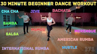 30 Minute Beginner Dance Workout  Hustle Salsa Merengue Cha Cha Rumba Mambo Jive Bachata [upl. by Attennek391]