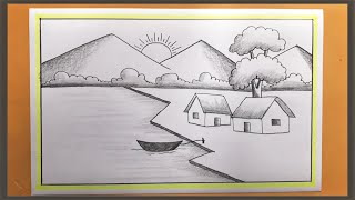 Scenery Drawing Tutorial  Village landscape Scenery Art  Pencil Drawing [upl. by Naitsirc]