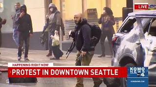 Security guard secures rifle stolen by protester in downtown Seattle [upl. by Norrat662]