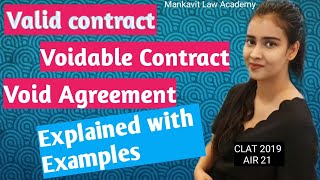 Valid Contract Voidable Contract amp Void Agreement  Explained with Examples  CLAT  AILET  DU LLM [upl. by Jamima]