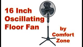 16 Inch Oscillating Pedestal Fan by Comfort Zone CZST161BTE [upl. by Harima]