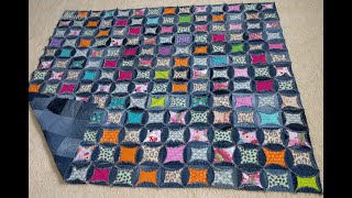 Faux Cathedral Window Quilt as you go Demin [upl. by Yetah]