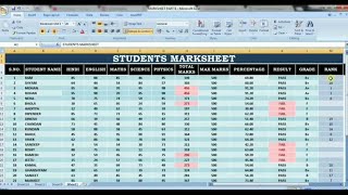 How to make student Marksheet in excel Rank for pass students [upl. by Maurice93]