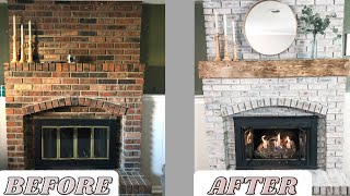 HOW TO WHITEWASH A BRICK FIREPLACE  DIY MANTLE [upl. by Idzik]