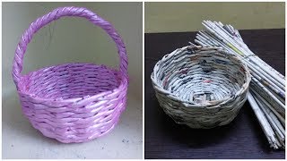 how to make newspaper basket newspaper weaving [upl. by Yslek]