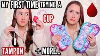 TESTING PERIOD PRODUCTS FIRST TIME trying a tampon menstrual cup  more… [upl. by Kylah]