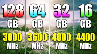 128GB 3000MHz vs 64GB 3600MHz vs 32GB 4000MHz vs 16GB 4400MHz  RAM Test in PC Gaming [upl. by Reiniar]