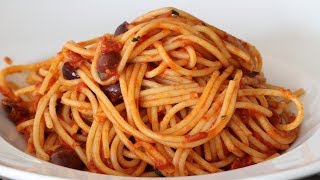 Spaghetti Alla Puttanesca  Easy Italian Pasta Recipe [upl. by Caz]