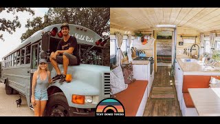 Couple Builds A Gorgeous School Bus Tiny House  Full Detailed Tour [upl. by Atnuahsal877]