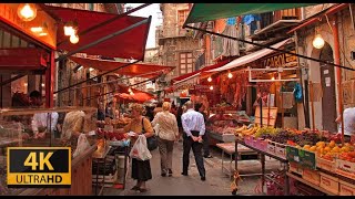 Palermo Walking Tour Around Historic Ballarò Market Typical Noises Of The City [upl. by Maeve397]