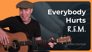 How to play Everybody Hurts by REM  Easy Guitar Lesson [upl. by Nnairak]