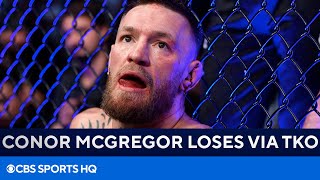 Conor McGregor Suffers Leg Injury Loses via TKO to Dustin Poirier  CBS Sports HQ [upl. by Enaujed]