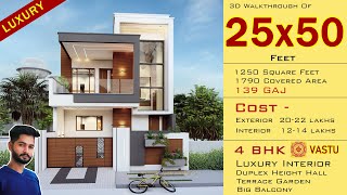 25x50 West Facing House Plan  1250 Square feet  4 BHK  2550 House Design 3D  25by50 House Plan [upl. by Hamner]