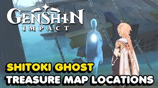 Genshin Impact  Shitoki Ghost All 4 Map Fragment amp Treasure Locations [upl. by Aihsyt275]