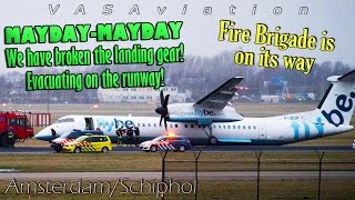 REAL ATC Flybe Dash8 GEAR COLLAPSES landing at AmsterdamSchiphol [upl. by Atnovart]